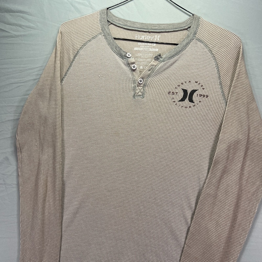 Hurley Shirt Mens Large Brown Henley Waffle Long Sleeve Thermal Surf Skate Y2K - Picture 4 of 12